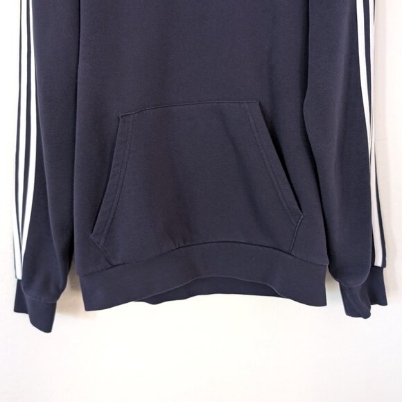 ADIDAS Sweatshirt Men's M Blue Three Striped Spellout Hooded Kangaroo Pocket - Picture 3 of 10